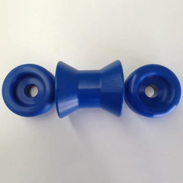 3" Blue Hard Poly Bow Roller with End Protector Caps